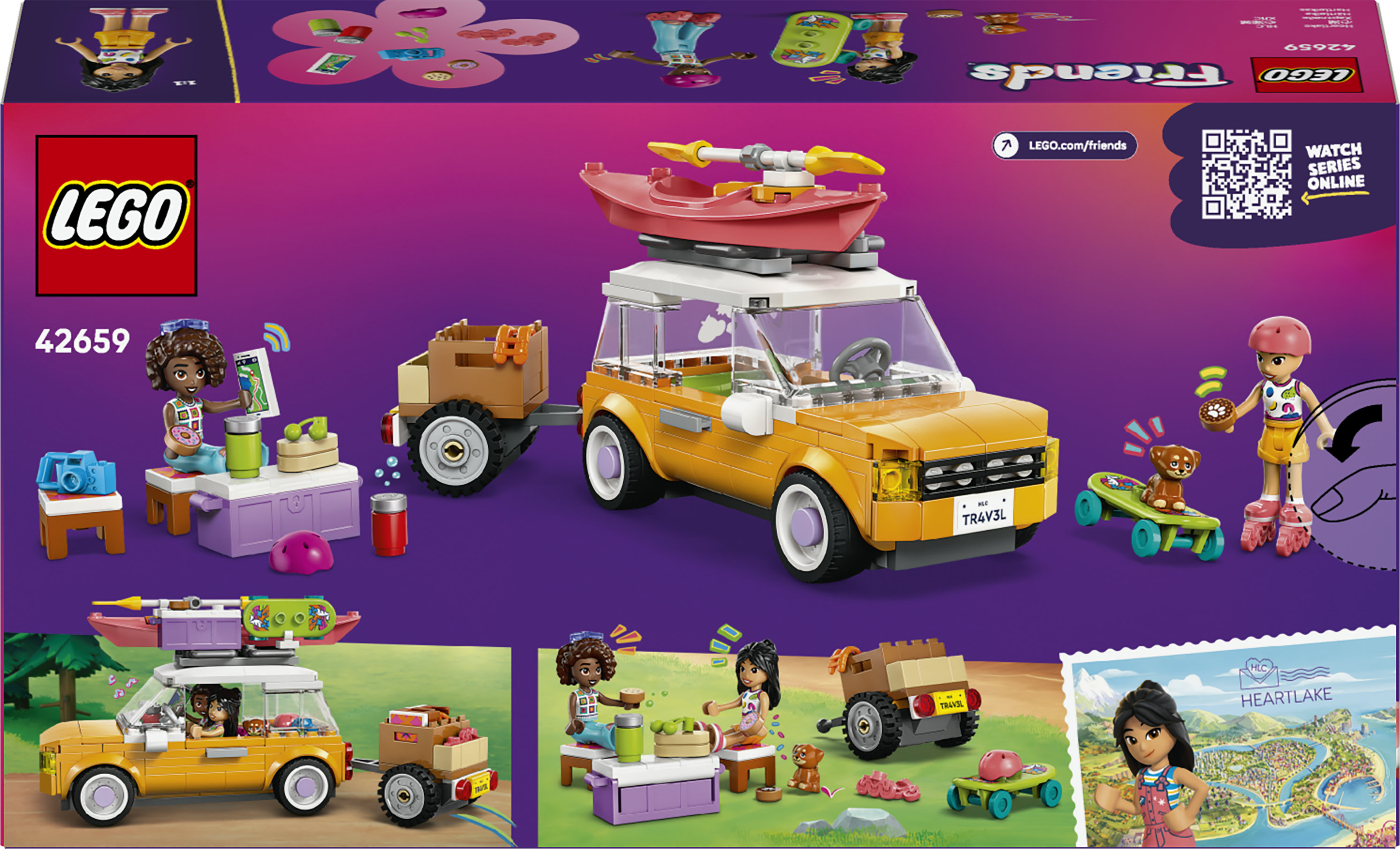LEGO Friends 42659 Viaggio in Auto con il Cucciolo - Macchina Giocattolo con 2 Mini Bamboline, Cane e Accessori, Idea Regalo 6+