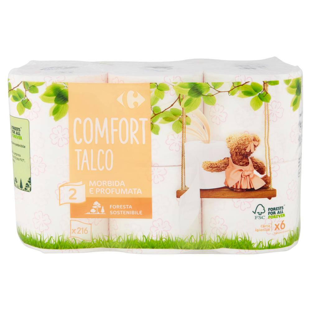 Carrefour Comfort Talco 2 veli Carta igienica 6 rotoli