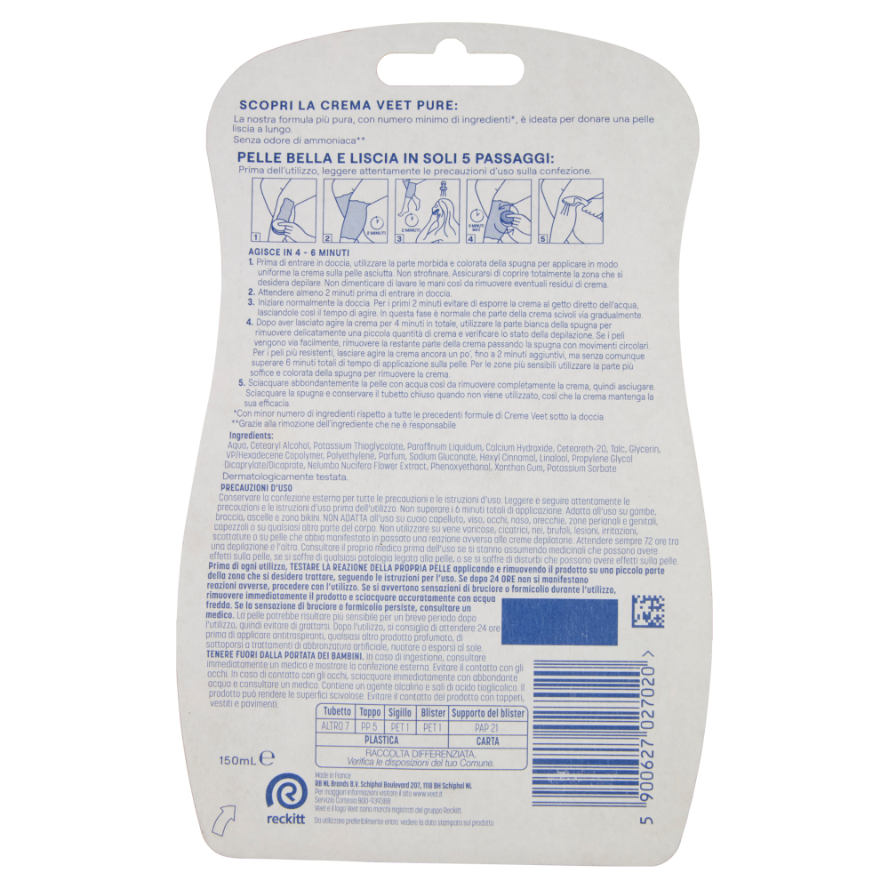 Veet Crema Depilatoria Sotto La Doccia Silk e Fresh Technology Pelli Normali, 150ml