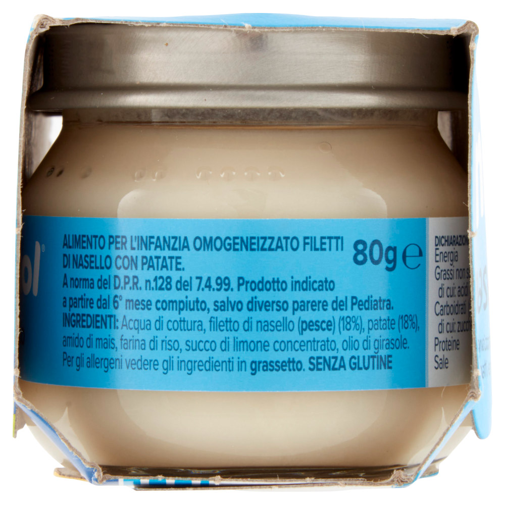 nipiol nasello omogeneizzato con filetti di pesce selezionato e patate 2 x 80 g