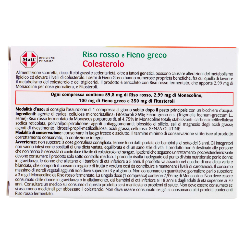 Matt Divisione Pharma Riso rosso e Fieno greco Colesterolo 40 compresse 40 g
