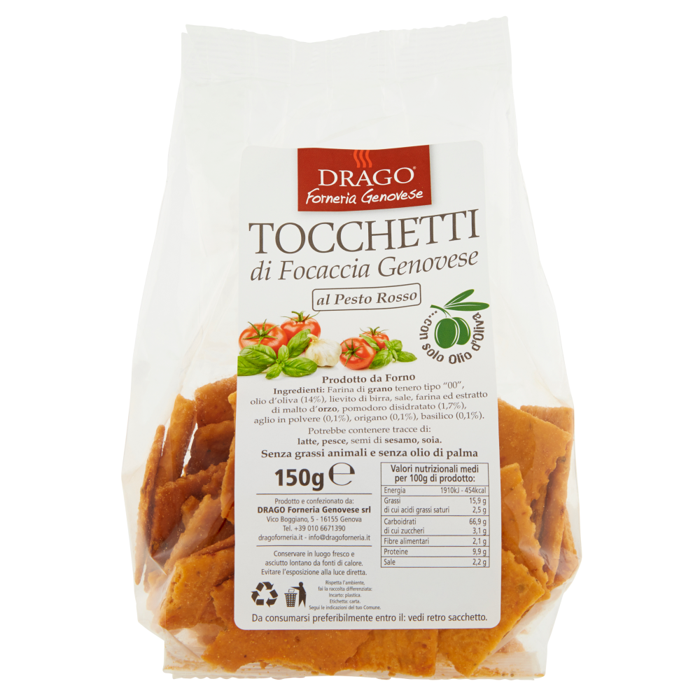 Drago Tocchetti di Focaccia Genovese al Pesto Rosso 150 g