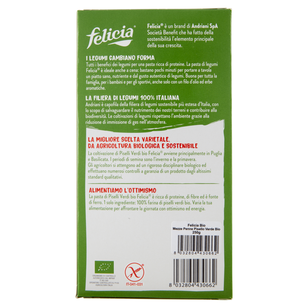 felicia Mezze Penne Piselli Verdi Bio 250 g