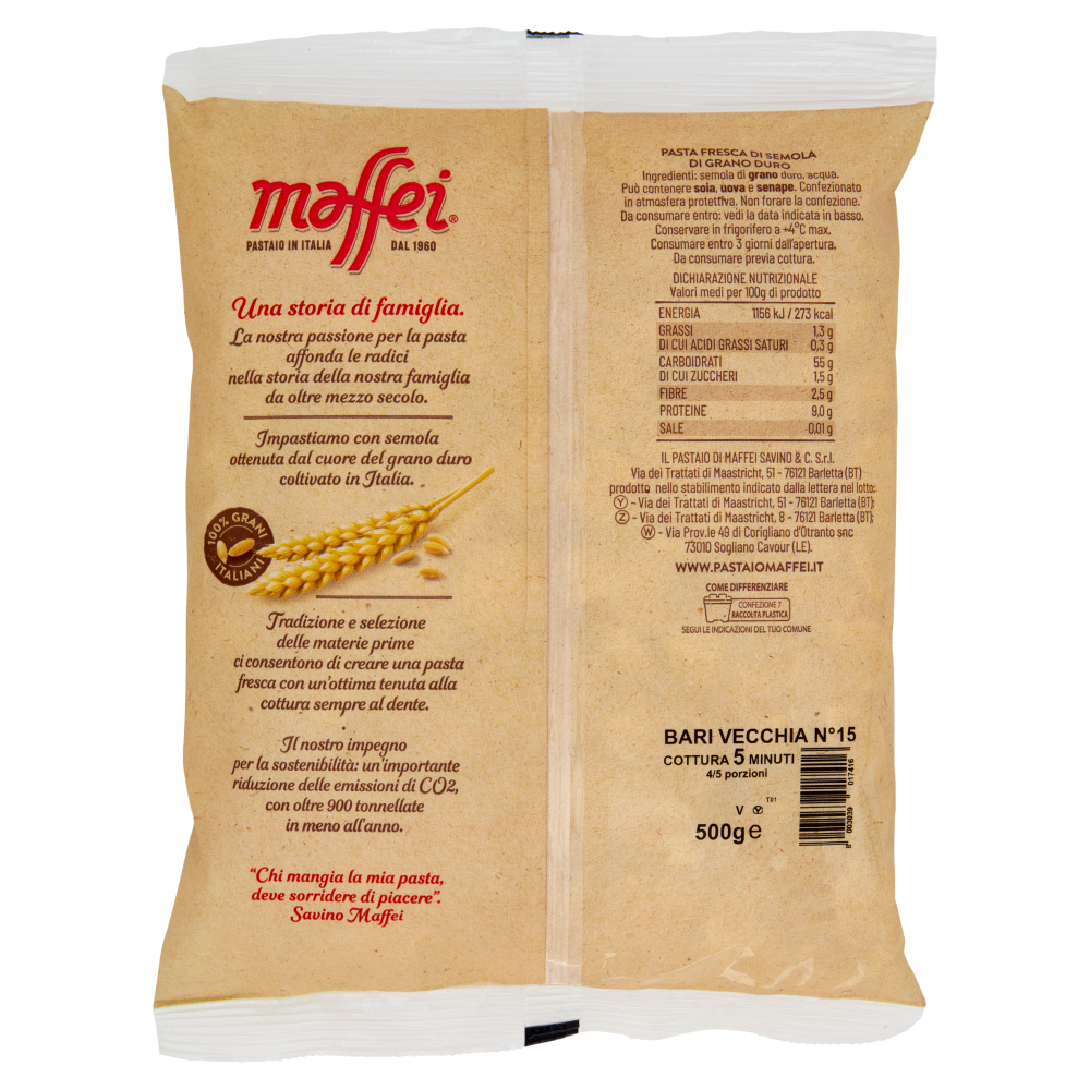 maffei Pasta Fresca di Semola di Grano Duro Bari Vecchia N°15 500 g