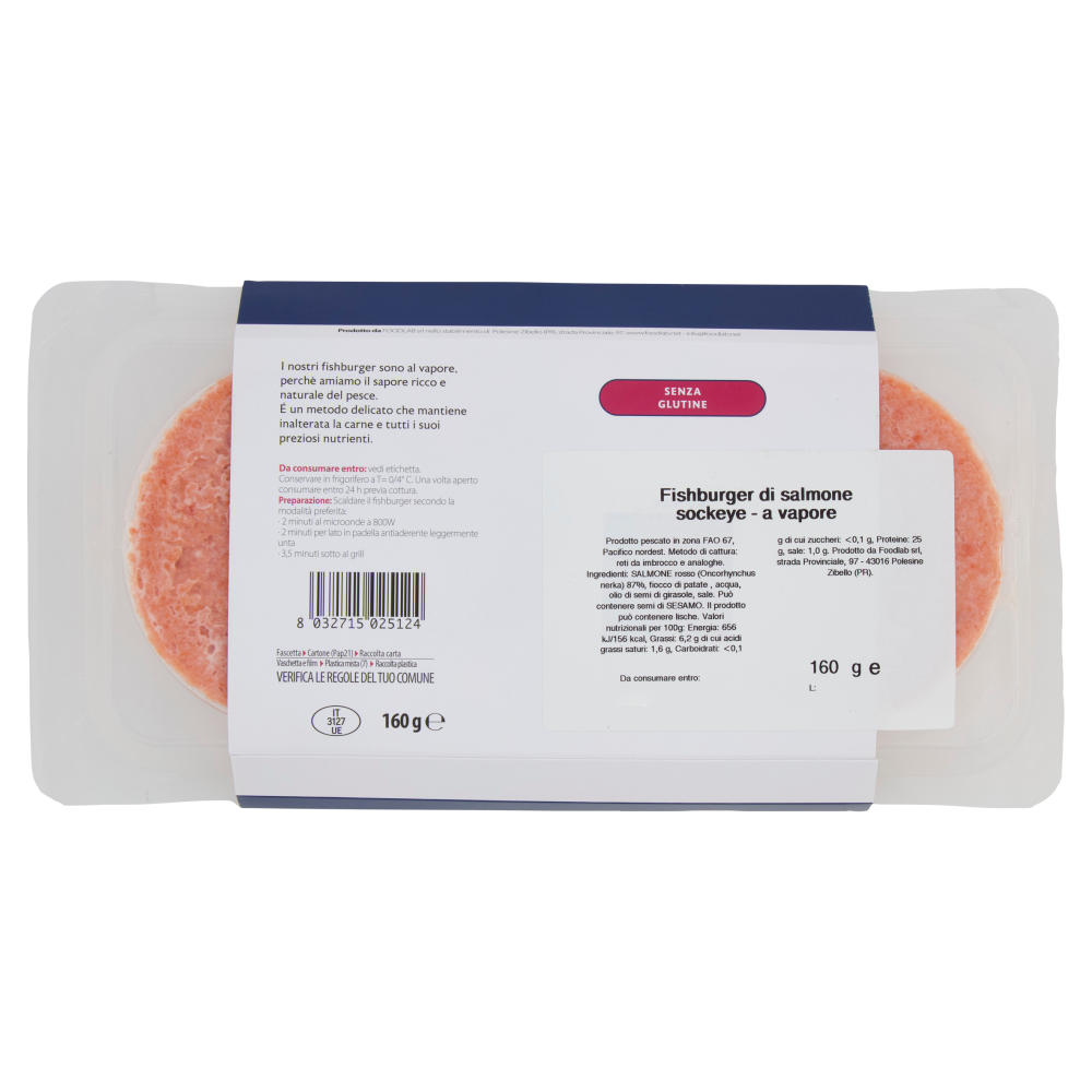 North Bay FishBurger al Vapore Salmone Selvaggio d'Alaska Sockeye al Naturale 160 g