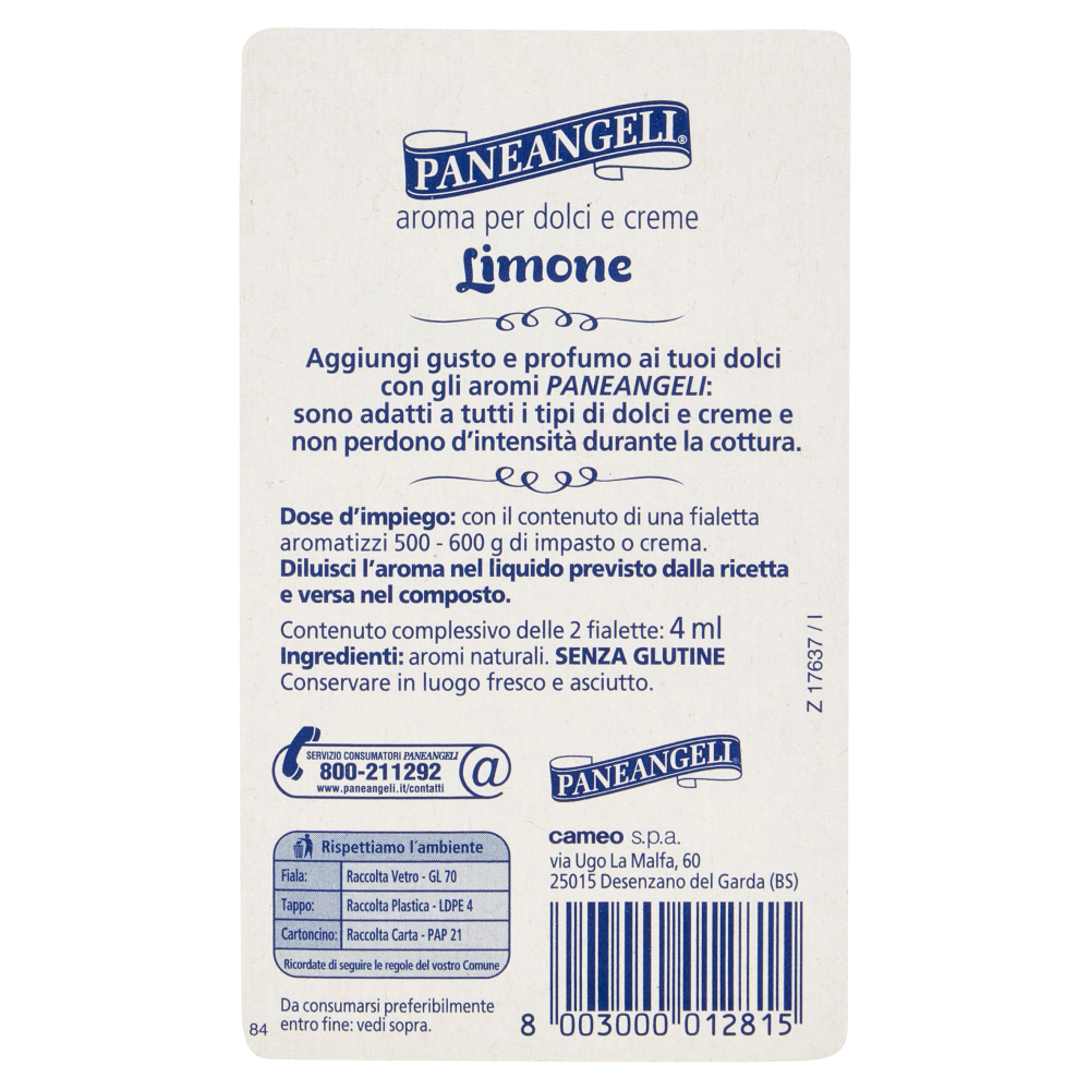 PANEANGELI aroma per dolci e creme Limone 2 fialette 4 ml