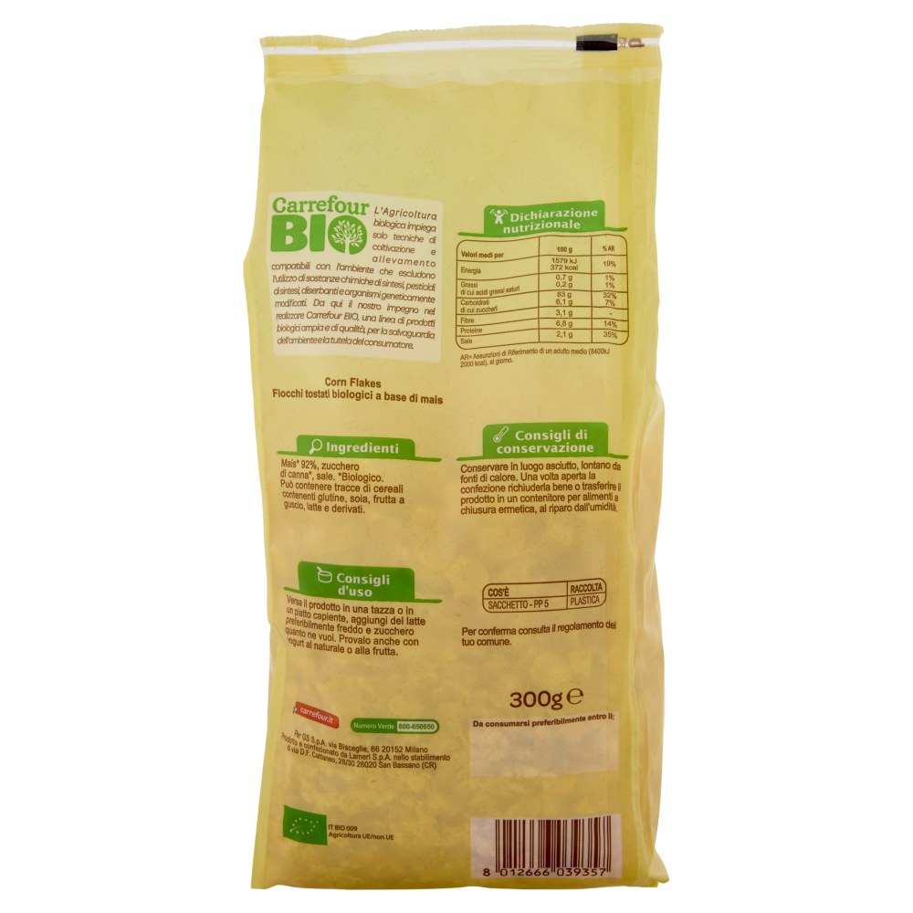 Carrefour Bio Corn Flakes Fiocchi tostati a base di mais 300 g
