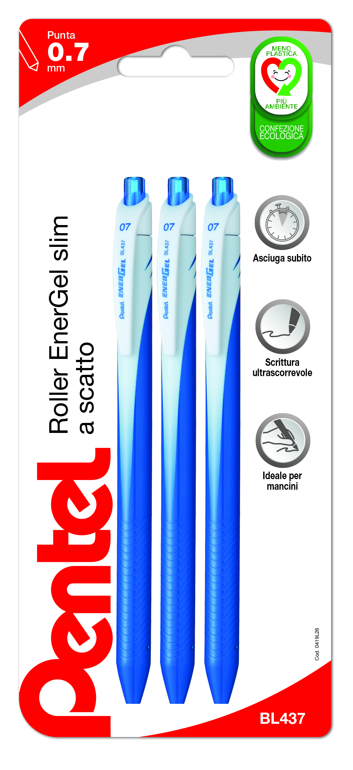 Pentel Roller EnerGel Slim a scatto 0.7 mm blu 3 pz
