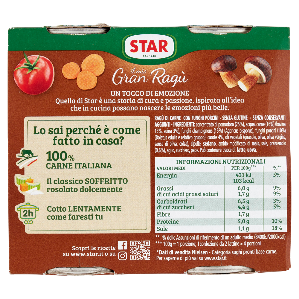 Star il mio Gran Rag&ugrave; con Funghi Porcini 2 x 180 g