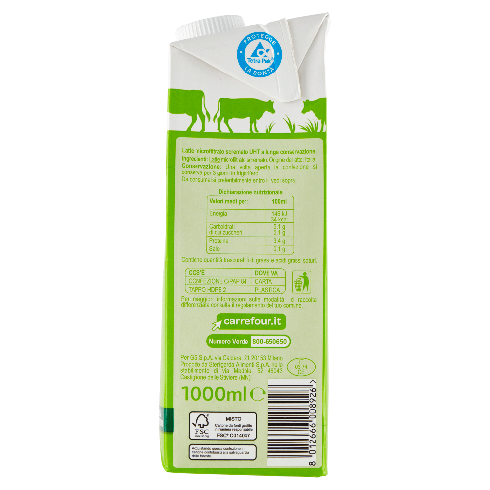 Carrefour Classic Latte UHT Scremato Microfiltrato 1000 ml