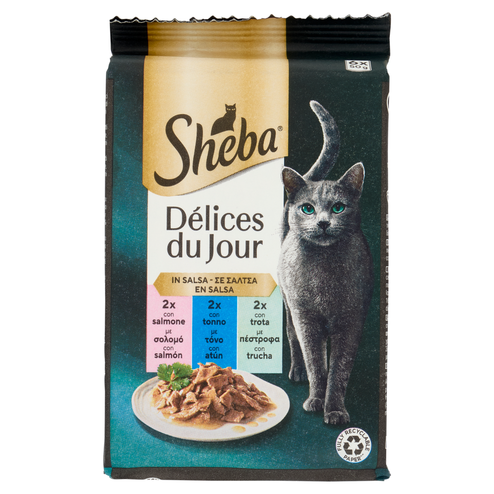 Sheba Délices du Jour Cibo Umido Gatto in Salsa con Salmone, Tonno e Trota  6 x 50 g