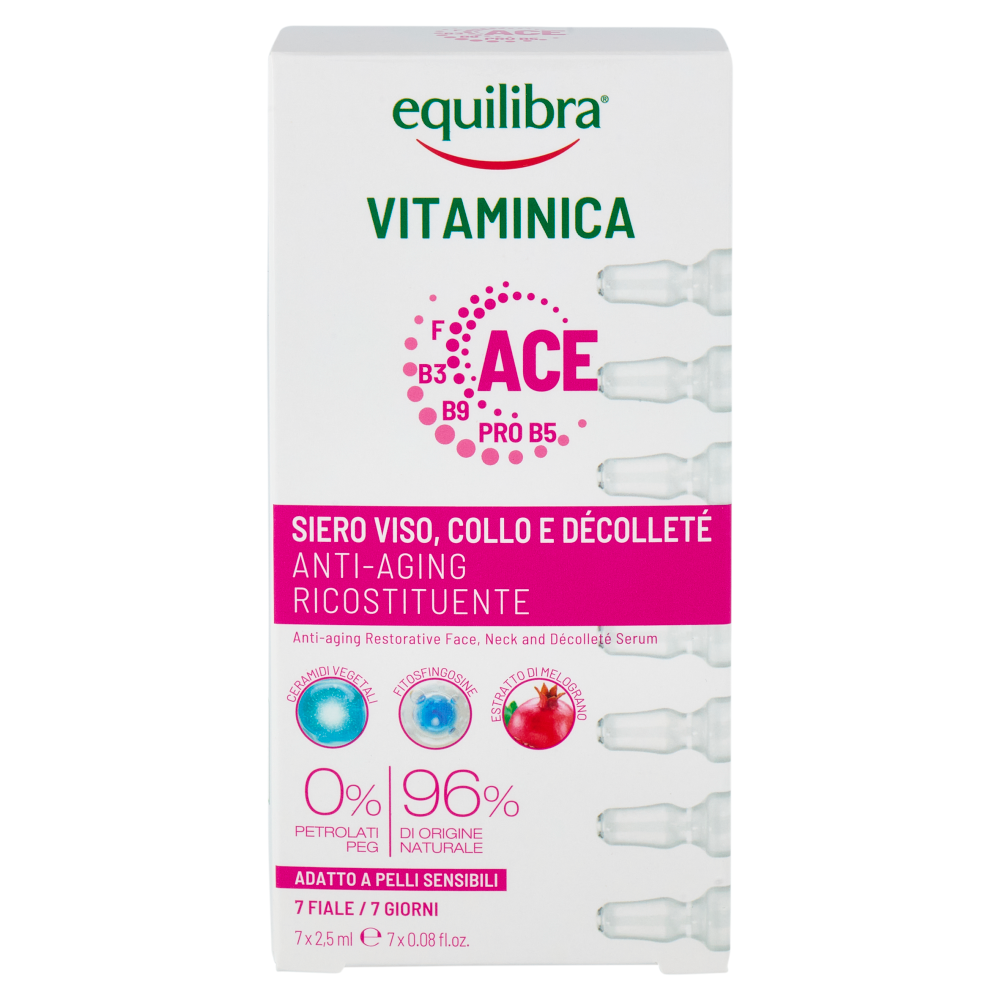 equilibra Vitaminica ACE Siero Viso, Collo e D&eacute;collet&eacute; Anti-Aging Ricostituente 7 x 2,5 ml