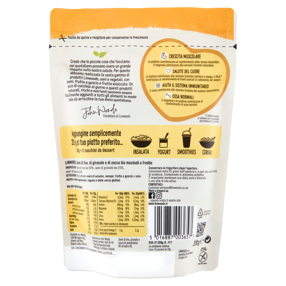 Linwoods Semi di lino, di girasole e di zucca Macinati a Freddo Bio 200 g