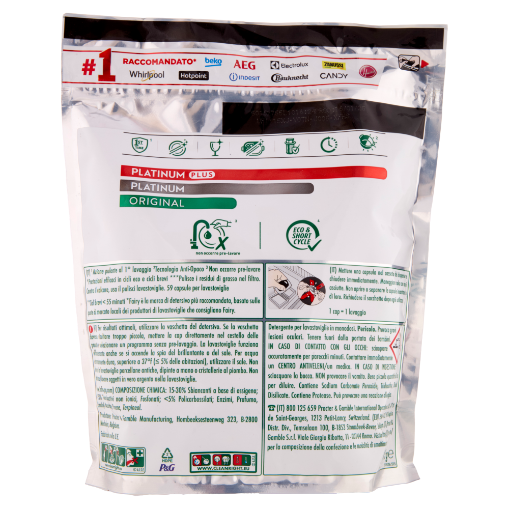 Fairy Pastiglie Lavastoviglie Platinum Plus All in One, Detersivo Piatti Erbe Fresche, 59 Caps 915 g