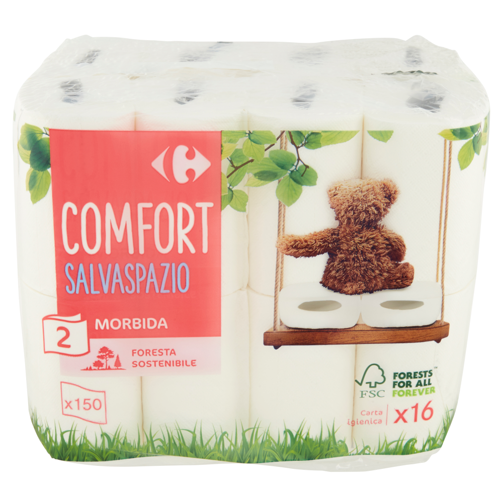 Carrefour Comfort Salvaspazio 2 veli Carta igienica 16 rotoli