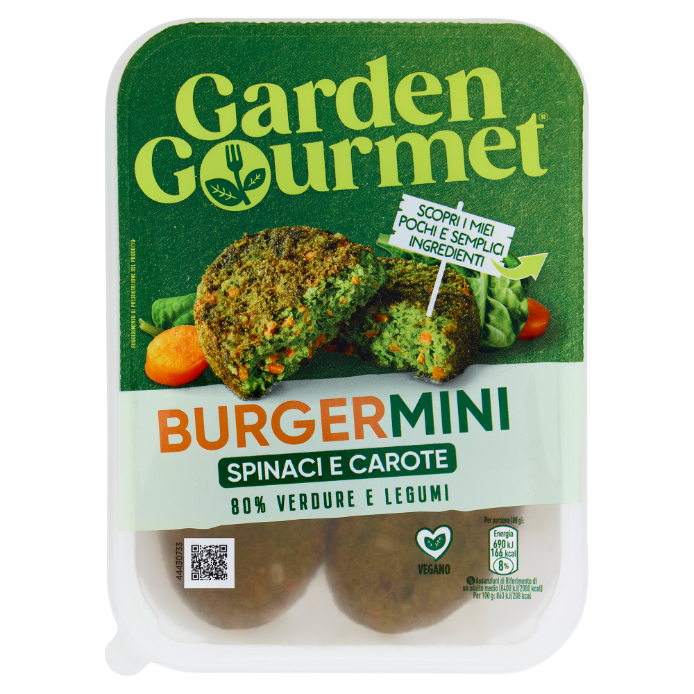 GARDEN GOURMET Burger Mini Vegano di Spinaci e Carote 4 pezzi 160g