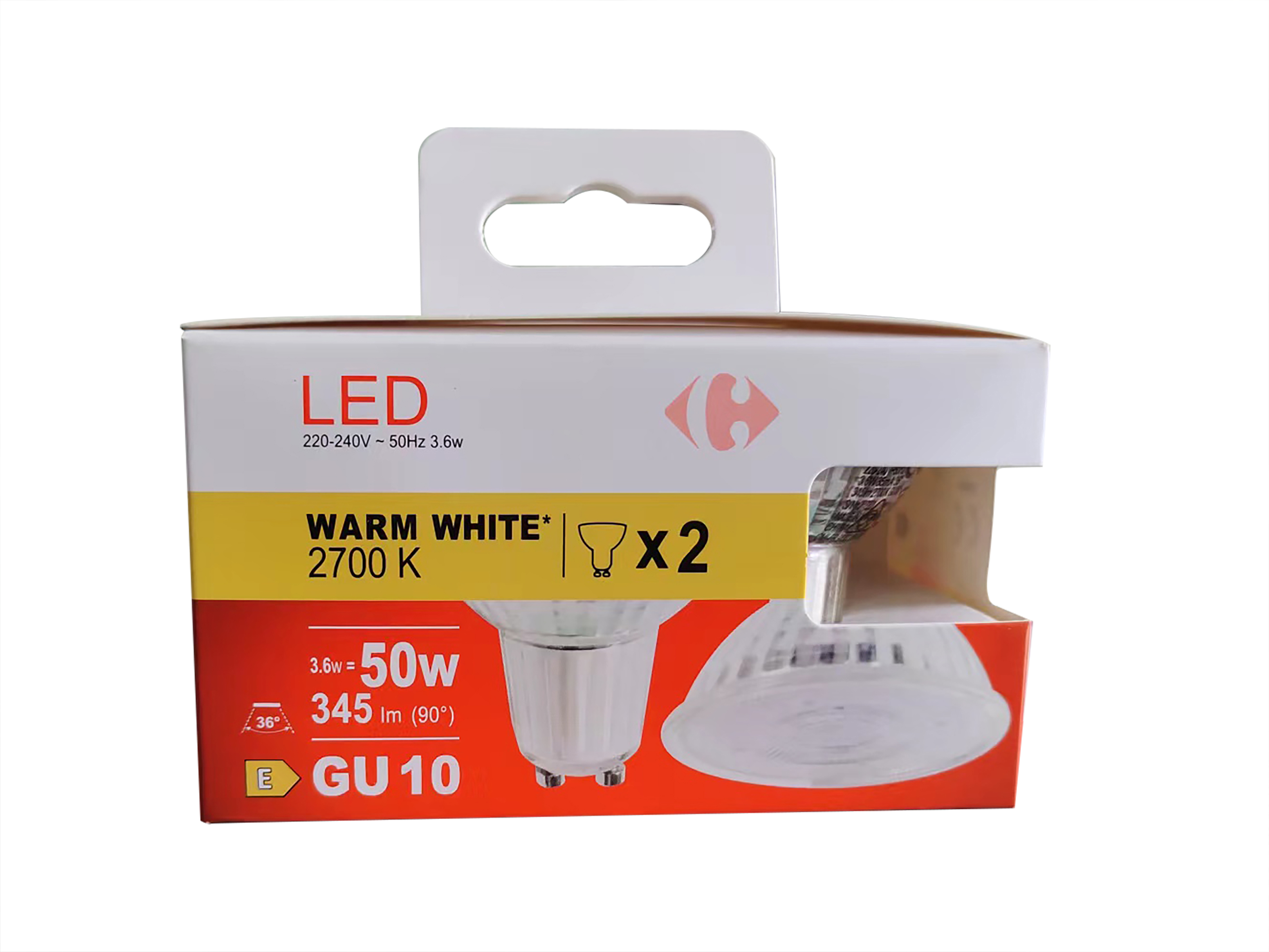 Carrefour 2 led faretto 50W, attacco GU10, luce calda
