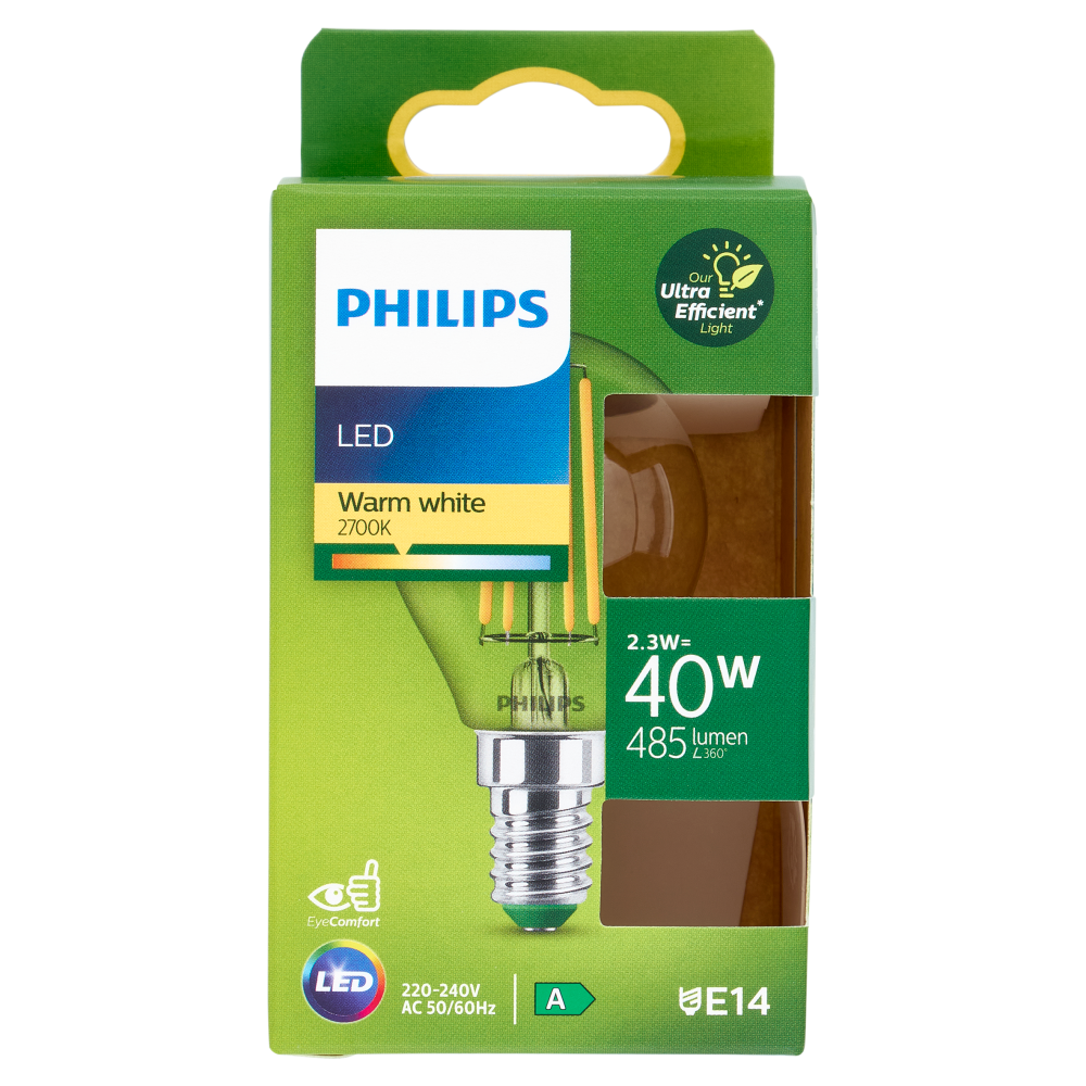 Philips Lampadina candela trasparente a filamento 40 W P45 E14
