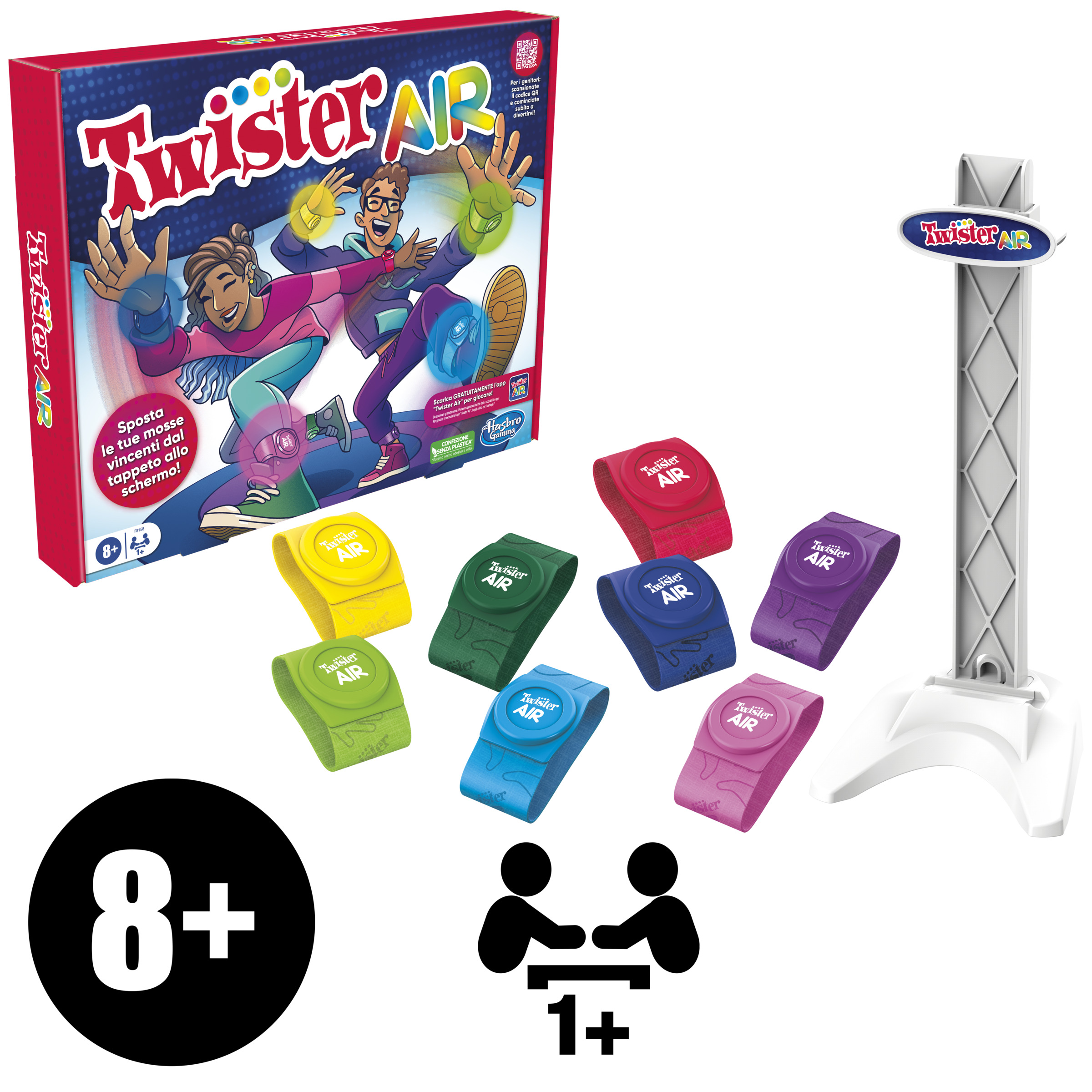 Hasbro Gaming Twister Air, gioco Twister con app per realt&agrave; aumentata, si collega a dispositivi smart, giochi attivi per feste, dagli 8 anni in su