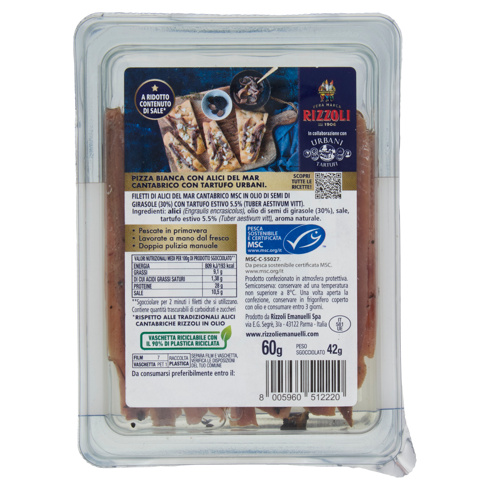 Rizzoli Filetti di Alici del Mar Cantabrico con Tartufo 60 g