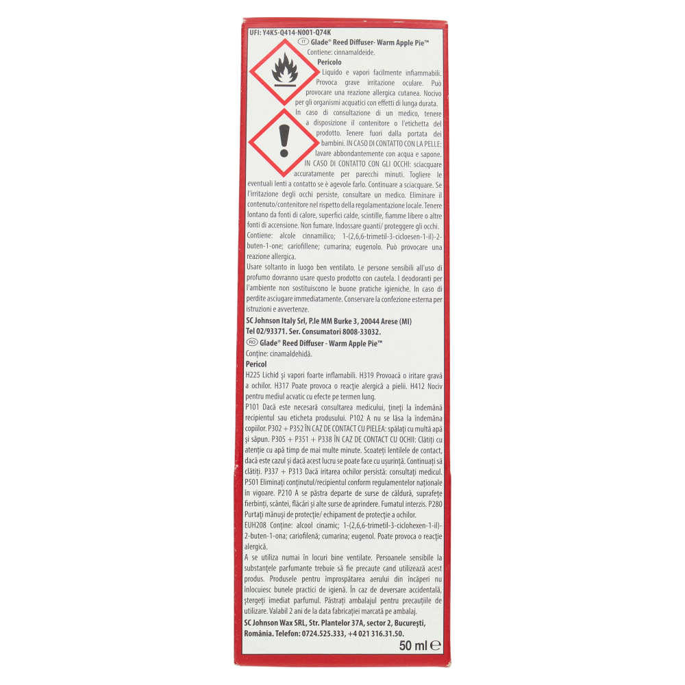 Glade Diffusore a Bastoncini, fragranza Warm Apple Pie. Confezione da 1 diffusore da 50ml