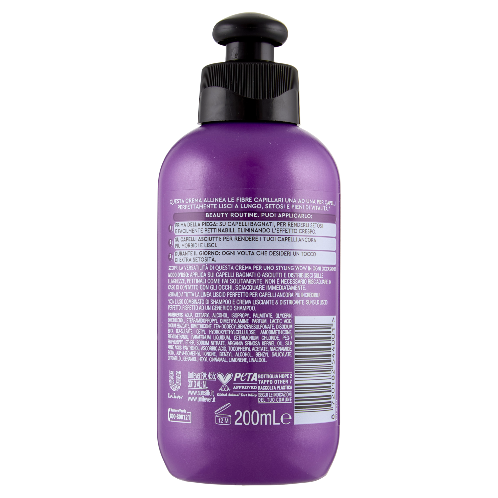 sunsilk Liscio Crema Lisciante & Districante con Olio di Argan, Proteine della Seta e Biotina 200 mL