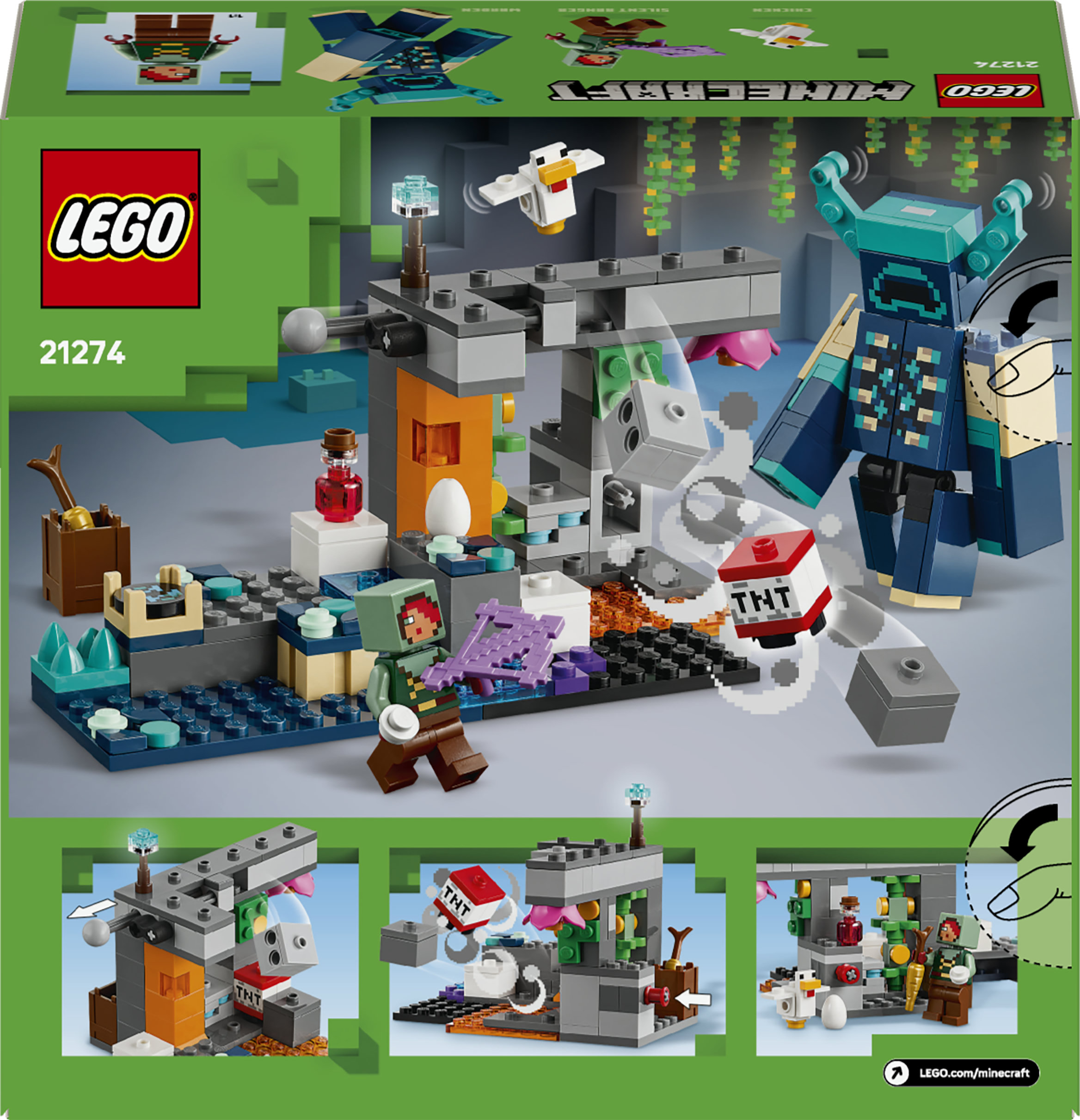 LEGO Minecraft 21274 L&rsquo;Incontro con il Sorvegliante, Giocattolo con Minifigure, Mob e Funzione Caduta Massi, Idea Regalo 7+