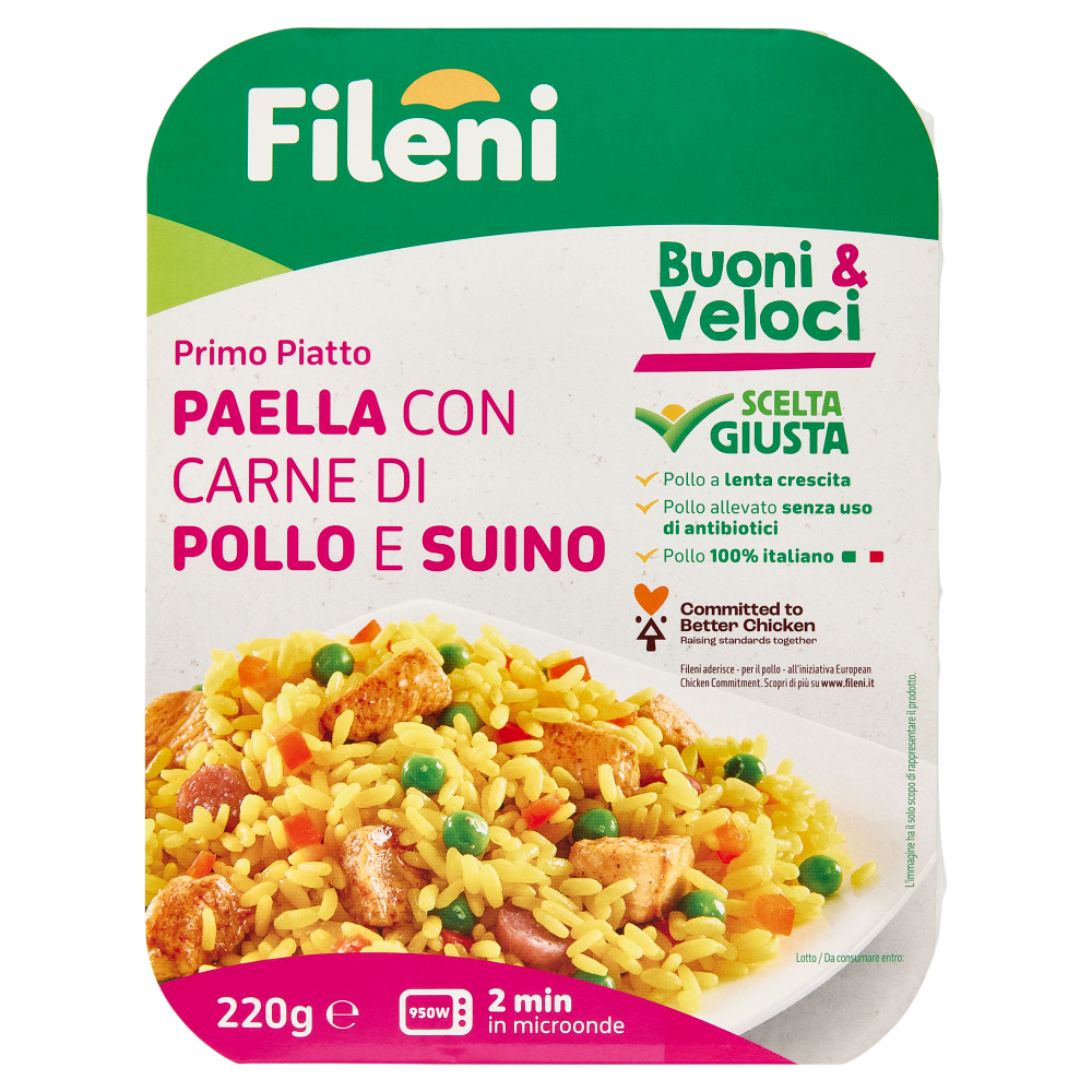 Fileni Buoni & Veloci Primo Piatto Paella con Carne di Pollo e Suino 220 g