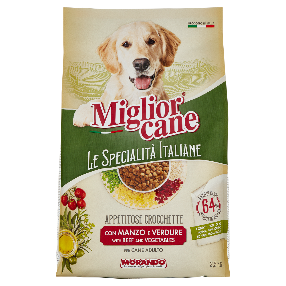 Migliorcane Le Specialità Italiane Appetitose Crocchette con Manzo e  Verdure per Cane Adulto 2,5 KG