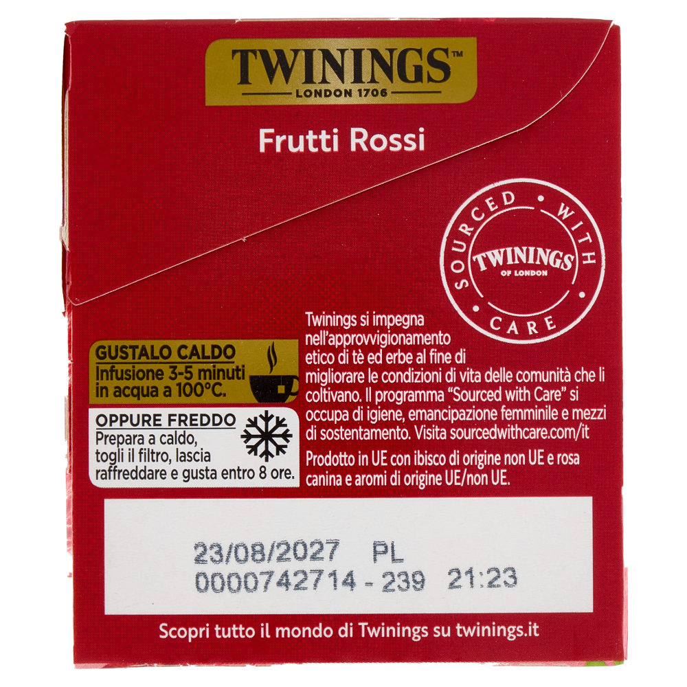 Twinings Frutti Rossi Infuso Sensations alla fragola, lampone, ibisco e rosa canina 20 filtri 40 