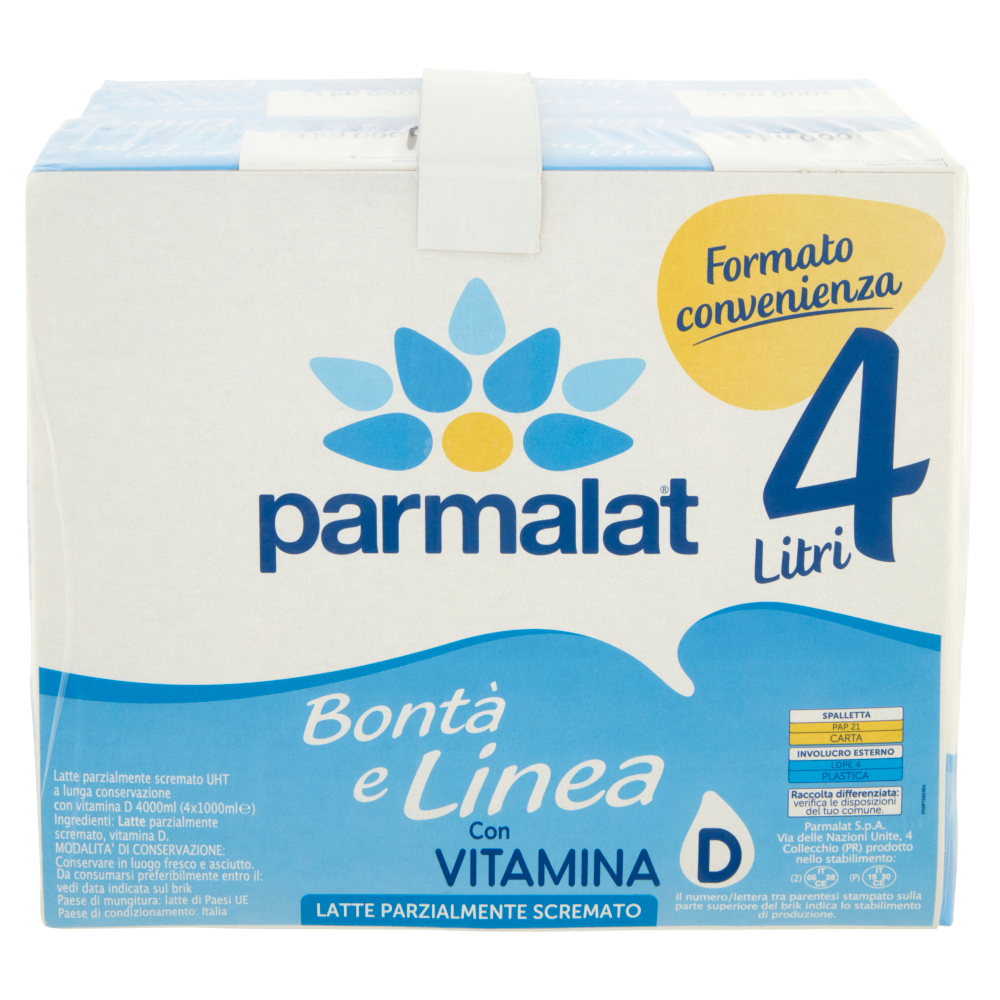 parmalat Bont&agrave; e Linea con Vitamina D Latte Parzialmente Scremato 4 x 1000 ml