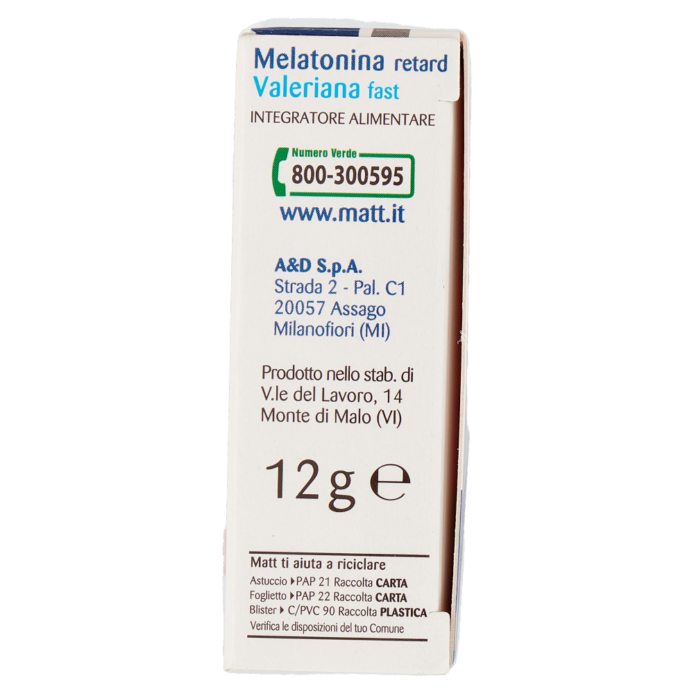 Matt Divisione Pharma Melatonina retard e Valeriana fast Sonno e Relax 30 compresse 12 g