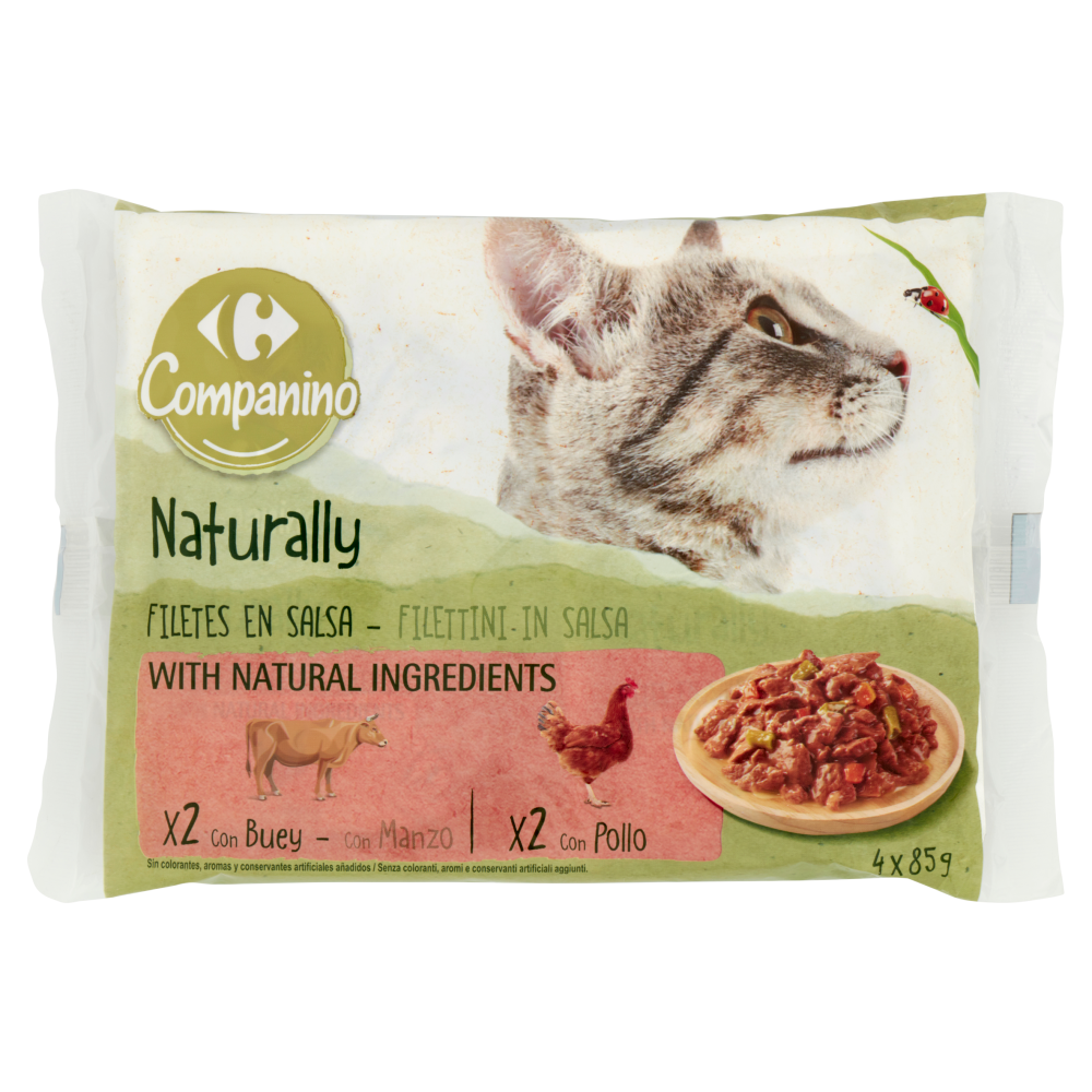 Carrefour Companino Naturally Filettini in salsa x2 con Manzo x2 con Pollo 4 x 85 g