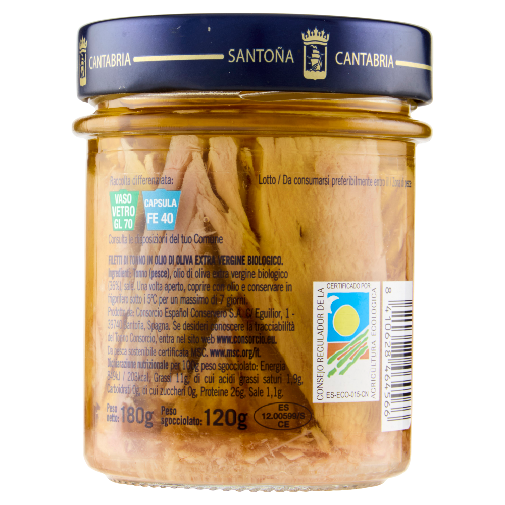 Consorcio Filetti di Tonno in Olio di Oliva Extra Vergine Bio 180 g