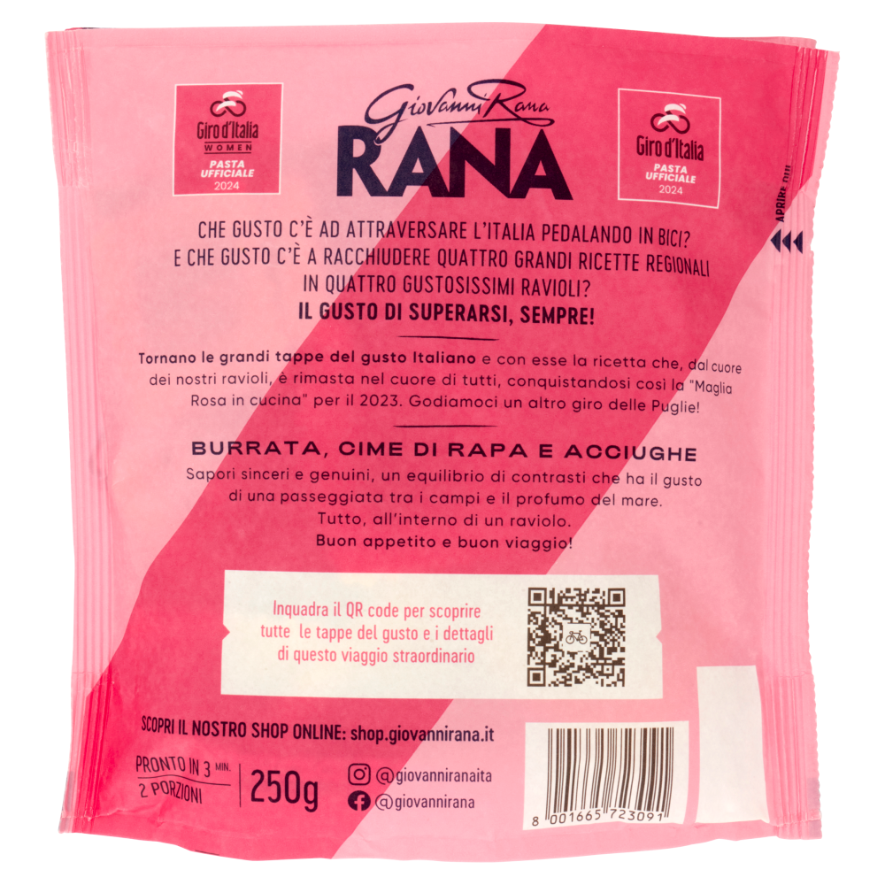 Giovanni Rana Giro d'Italia Ripieno Burrata, Cime di Rapa e Acciughe 250 g