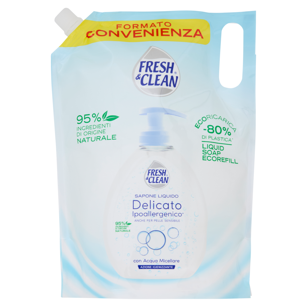 Fresh & Clean Sapone Liquido Delicato Ipoallergenico* con Acqua Micellare Ecoricarica 1000 ml