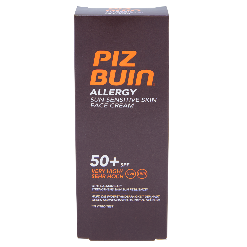 Piz Buin Crema Solare Viso, Allergy, 50+ SPF, Protezione Molto Alta, Resistente All'Acqua 50ml