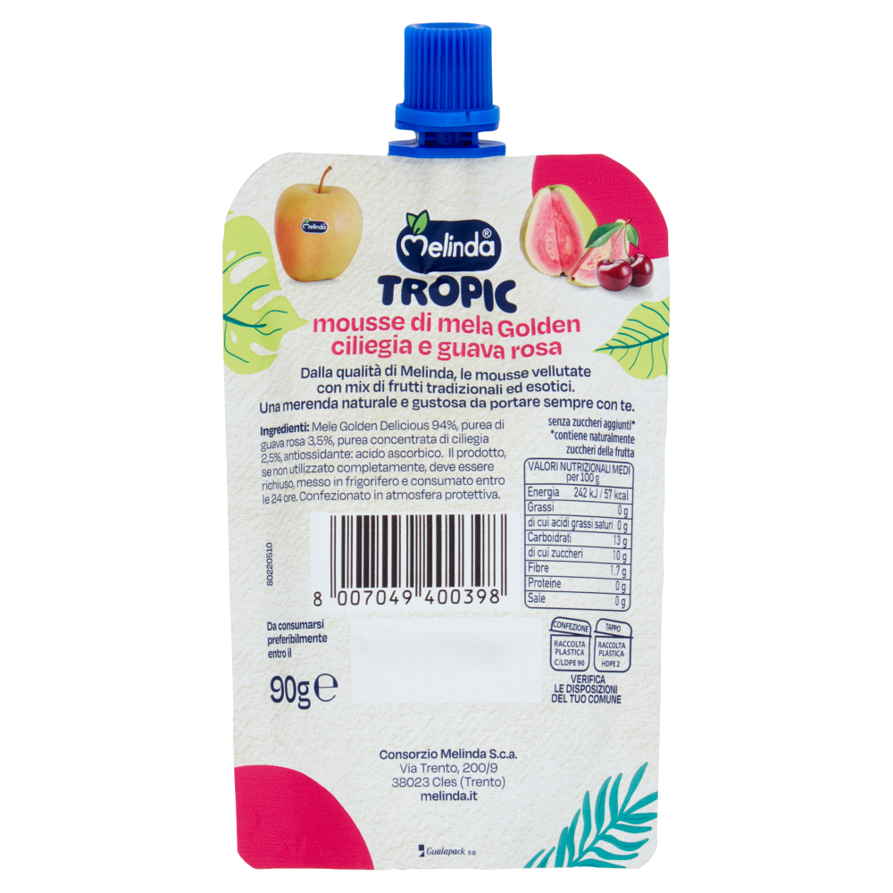 Melinda Tropic mousse di mela Golden ciliegia e guava rosa 90 g