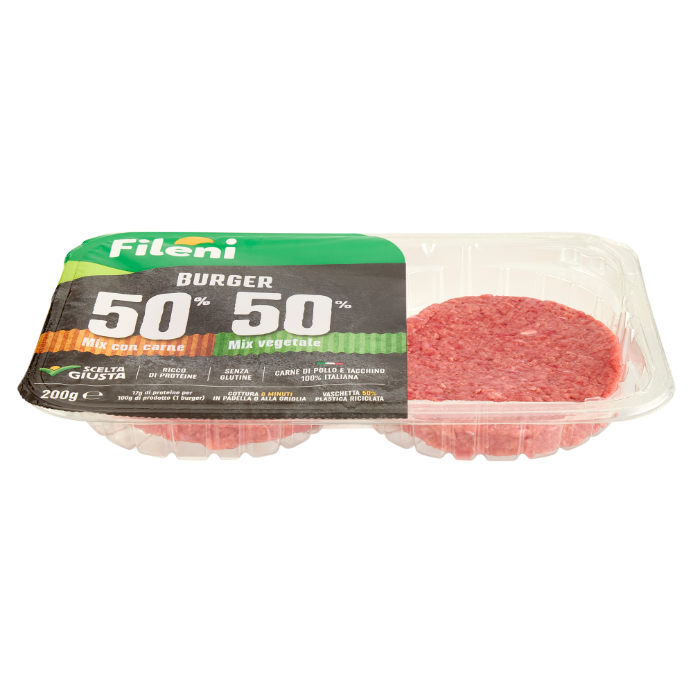 Fileni Burger 50% Mix con carne 50% Mix vegetale 0,200 kg