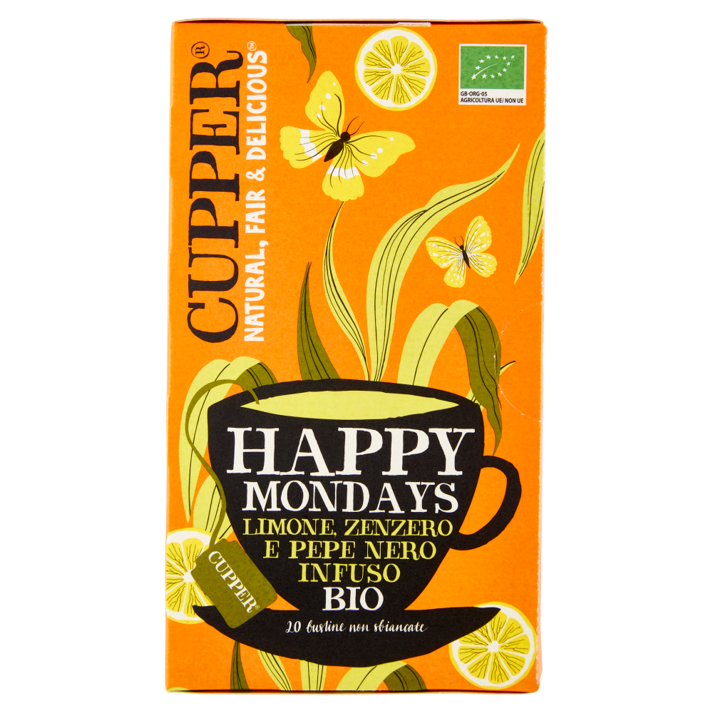 CUPPER Happy Mondays Infuso Bio con Limone, Zenzero e Pepe Nero, Tisana Speziata, 20 Bustine 45 g