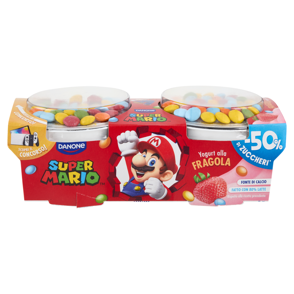 DANONE Super Mario, Yogurt gusto Fragola con Confettini, 2x110g