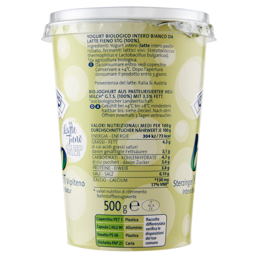 Sterzing Vipiteno bio Yogurt da Latte Fieno Intero bianco 500 g