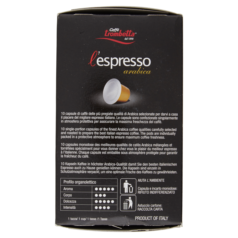 Caff&egrave; trombetta l'espresso arabica 10 Capsule 55 g