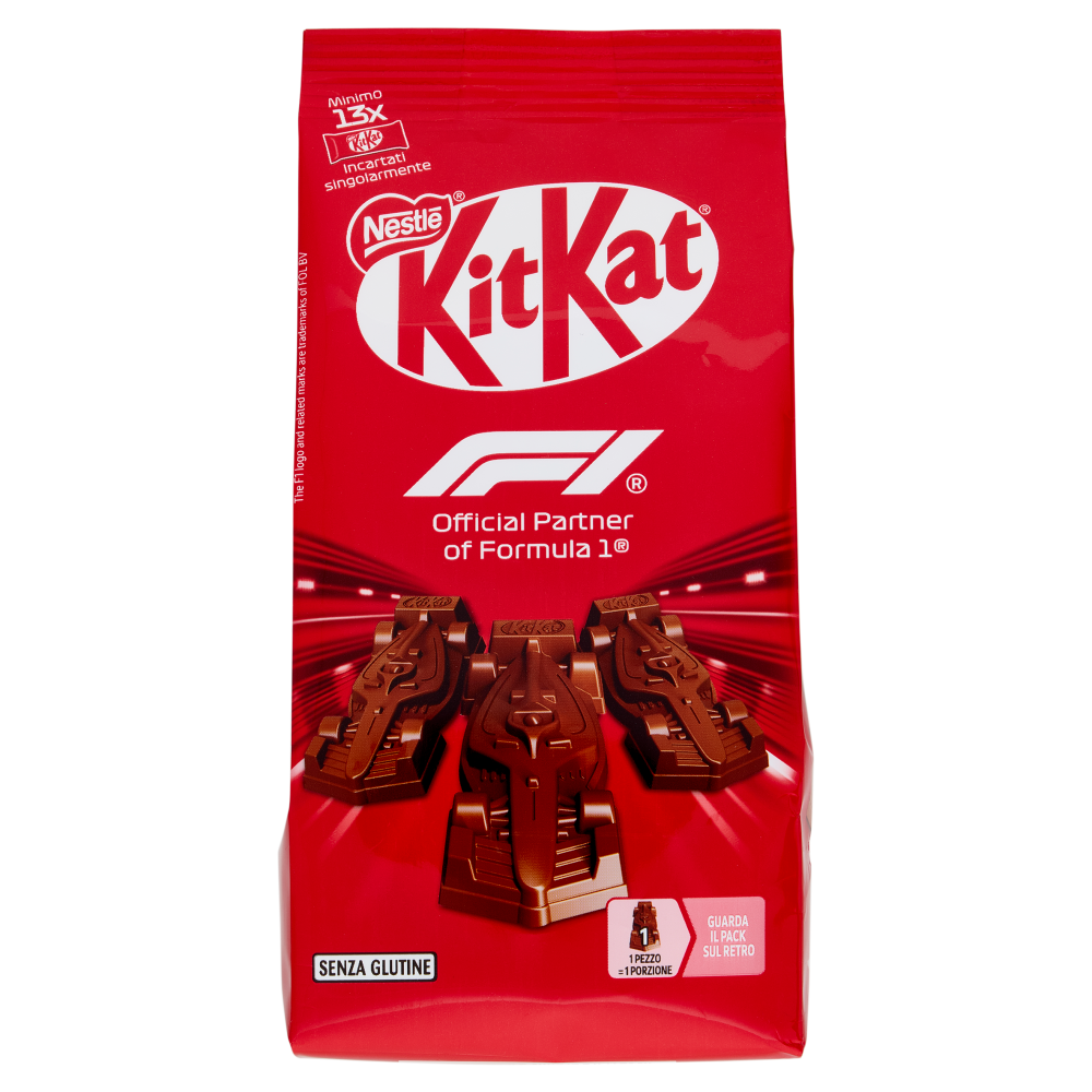 KITKAT Macchinine F1 ricoperte di Cioccolato al Latte ripiene di Cereali e Wafer Sacchetto 154g