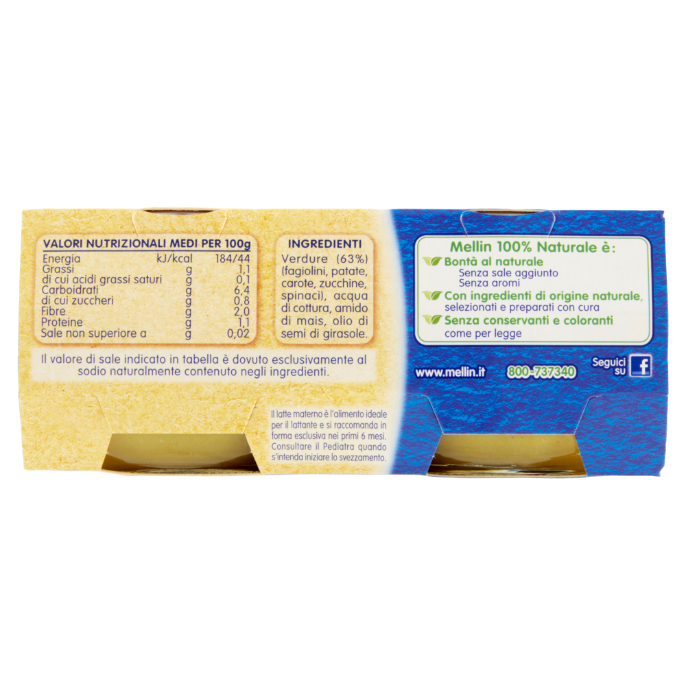 Mellin Verdure Miste 100% Naturale Omogeneizzato 2 x 80 g