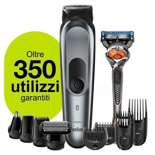 Braun Regolabarba Uomo MGK7221 Rifinitore 10-In-1, Rifinitore Corpo E Tagliacapelli, Progettato Per Durare Il Doppio*, Grigio Scuro