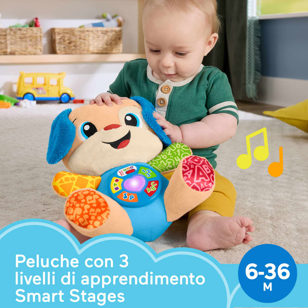 Fisher-Price Laugh & Learn Ridi E Impara Peluche Musicale Cagnolino Smart Stages, Giocattolo Musicale Per L'Apprendimento Per Neonati, Versione Multilingue