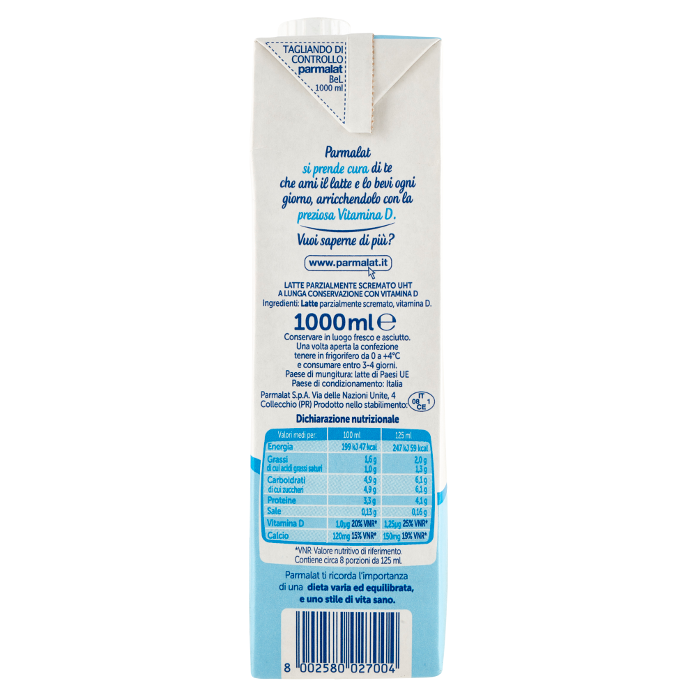 parmalat Bont&agrave; e Linea con Vitamina D Latte Parzialmente Scremato 1000 ml