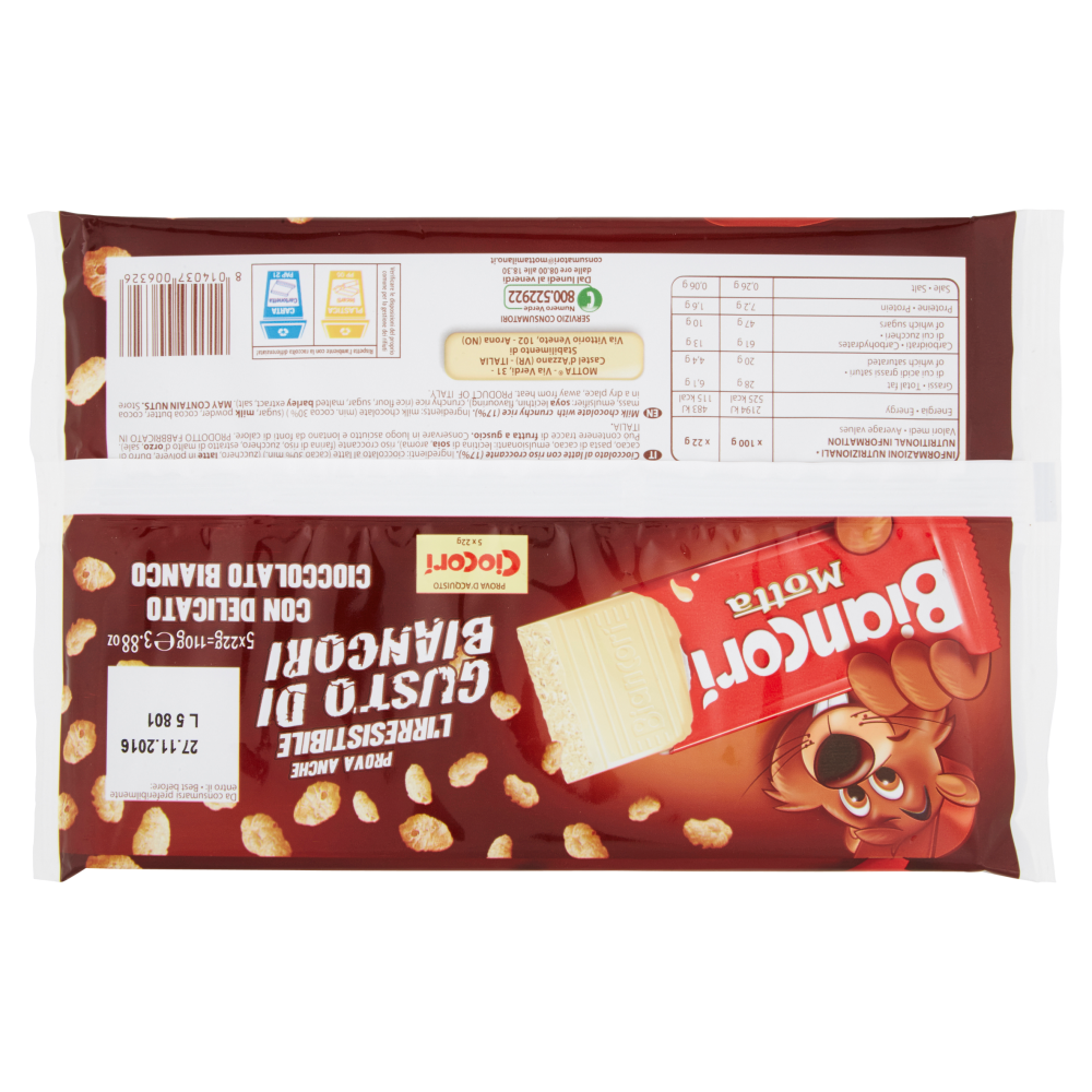 Ciocor&igrave; Snack di Cioccolato al Latte con Riso Croccante 5 x 22 g