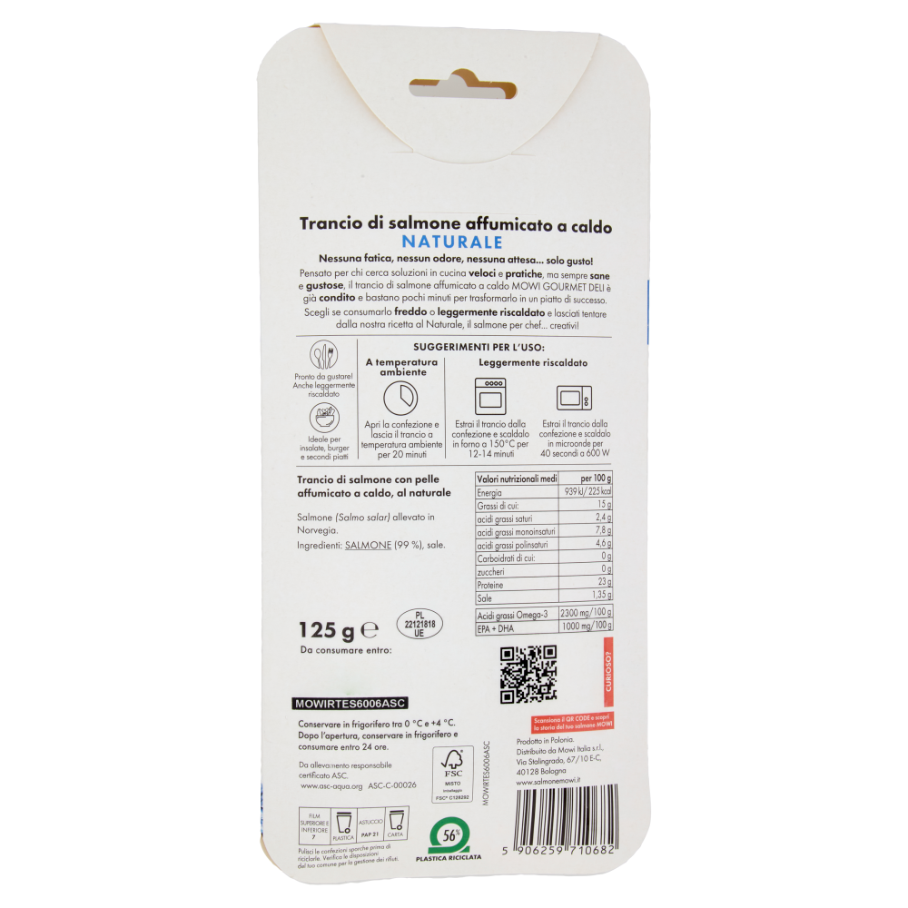 Mowi Gourmet Deli Trancio di Salmone Affumicato a Caldo Naturale 125 g